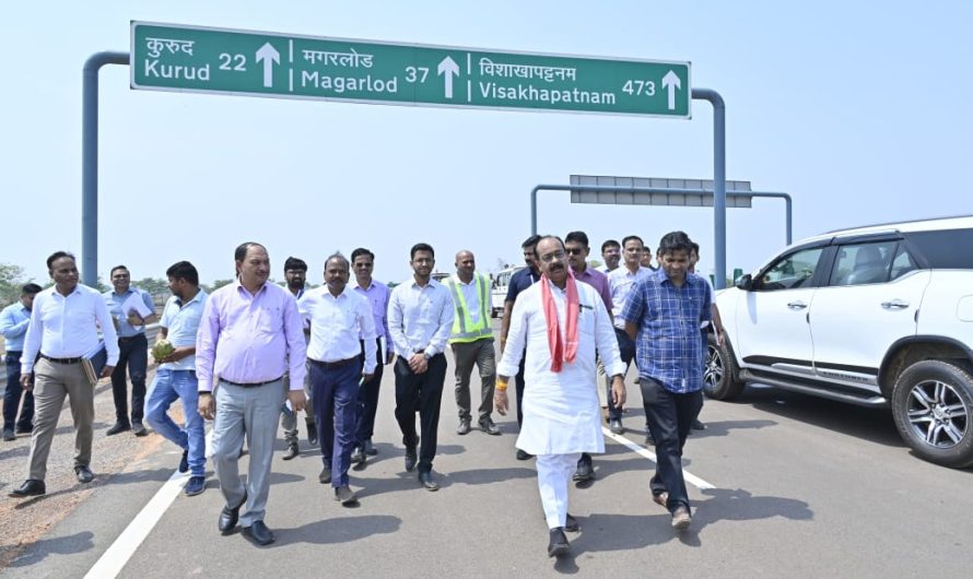 उप मुख्यमंत्री अरुण साव ने रायपुर-विशाखापट्टनम एक्सप्रेस-वे के कार्यों का किया औचक निरीक्षण